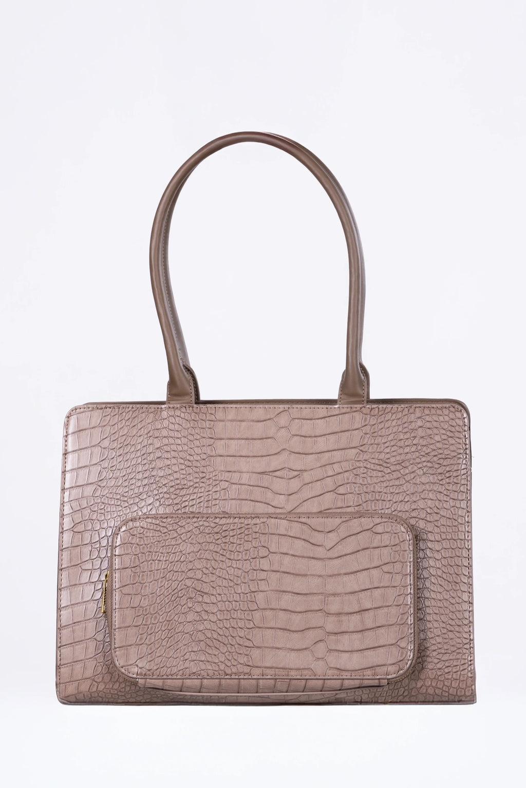 Brown textured handbag on a white background