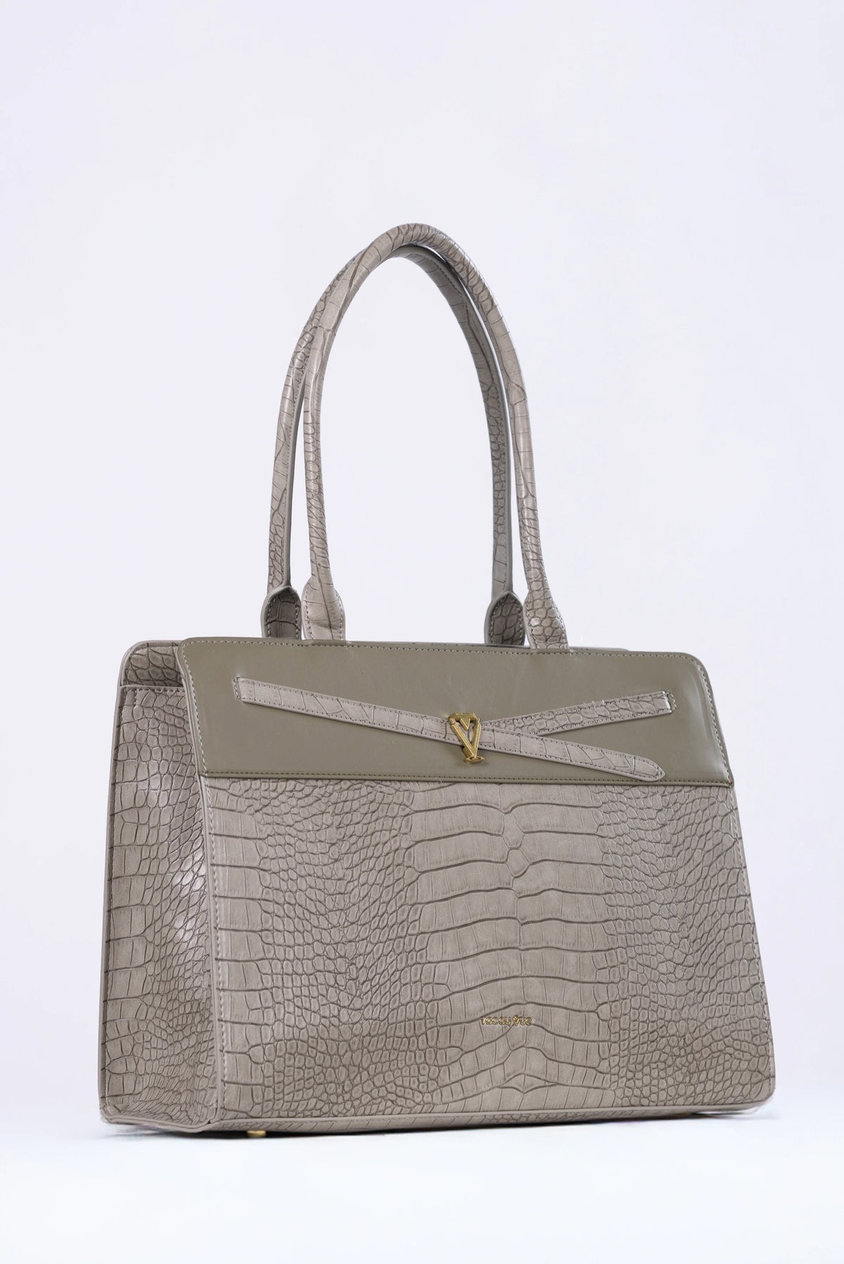 Gray textured handbag on a white background