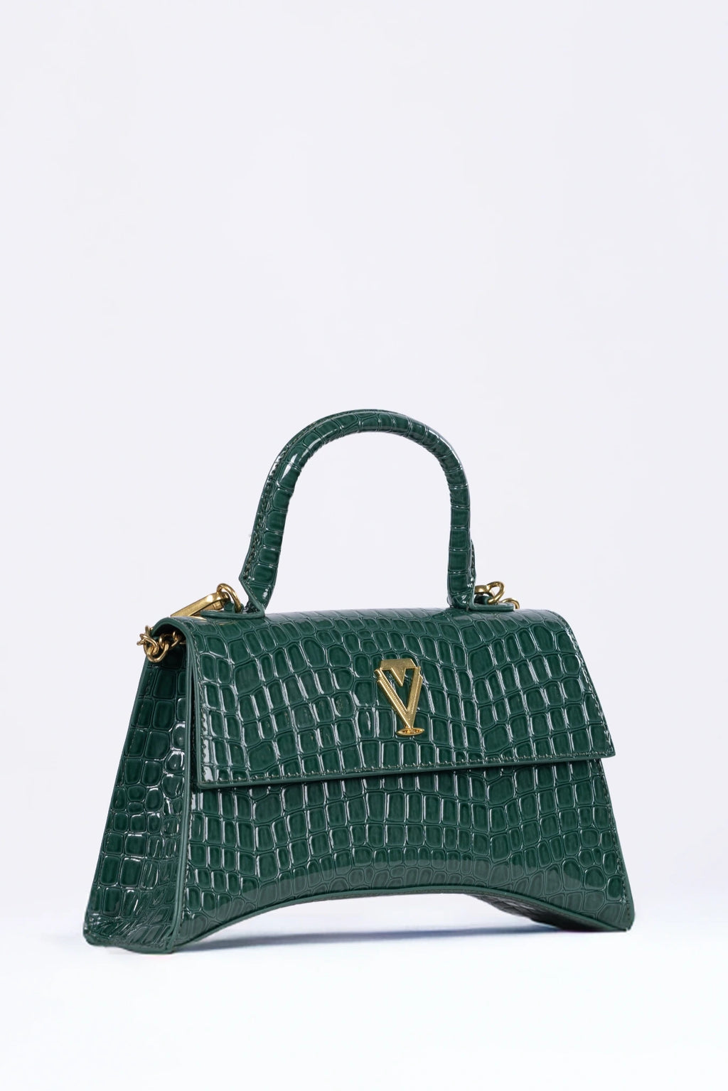 Green handbag on a white background
